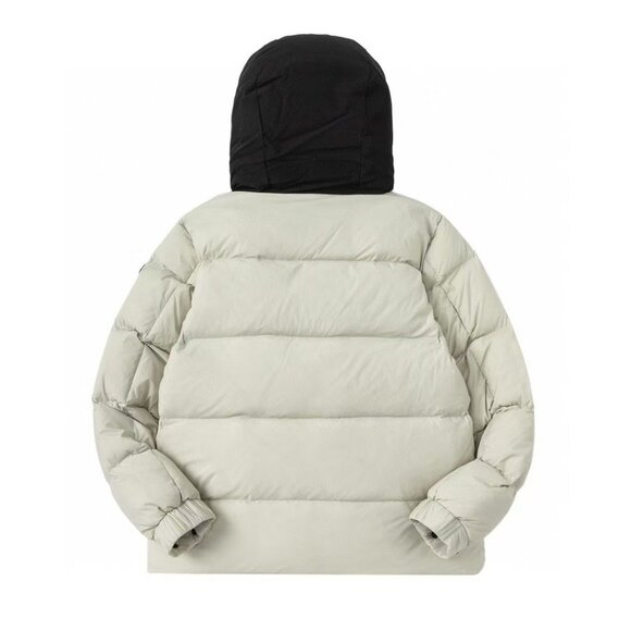 Moncler Color-Block Hooded Down Jacket | Light Gray & Black Puffer Coat - Picture 2 of 9